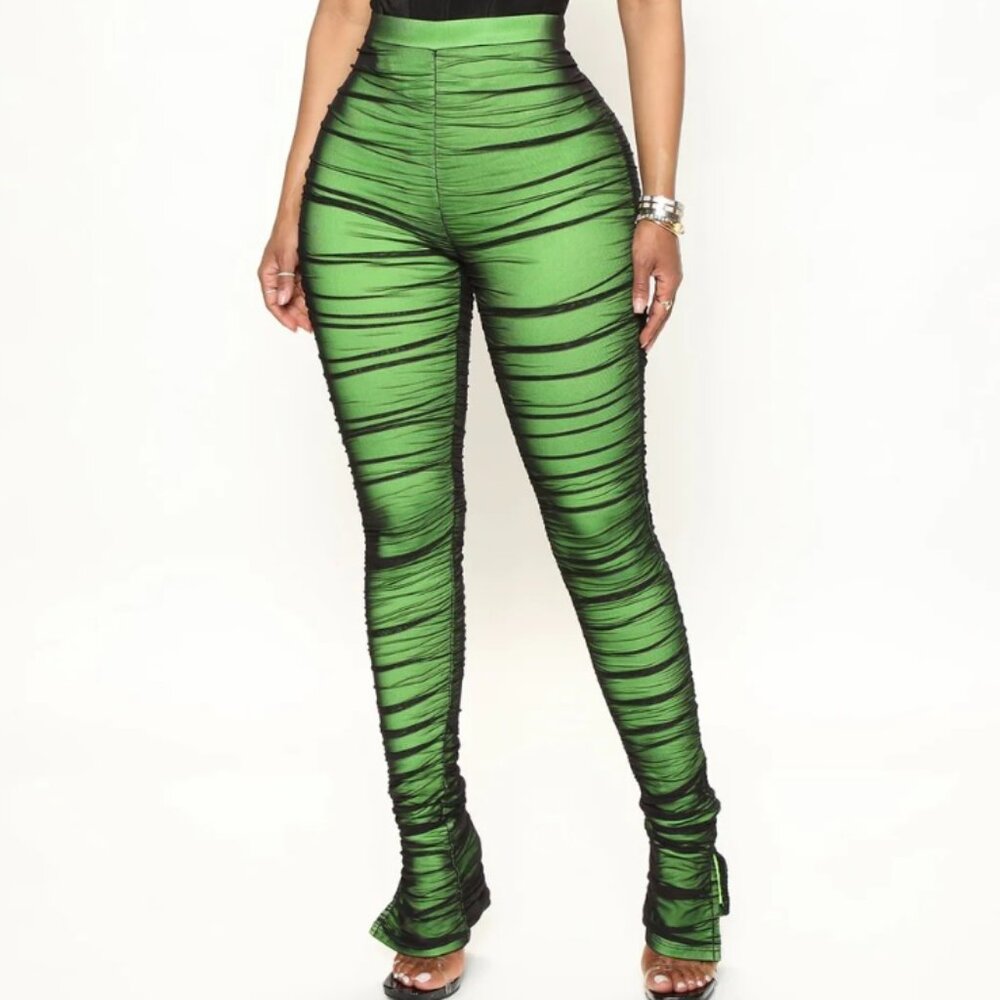 Lime Green Rushed Mesh Leggings